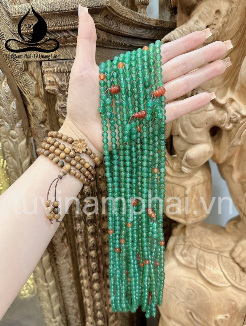 VÒNG CUỐN TAY 108 HẠT ĐÁ MÃ NÃÕ XANH LÁ