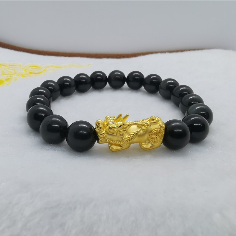 VÒNG TAY MÃ NÃO ĐEN 8LY - MIX TỲ HƯU MẠ VÀNG 24K