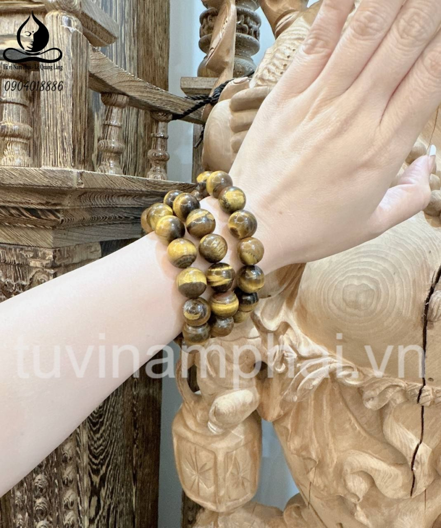 VÒNG TAY ĐÁ MẮT HỔ VÀNG NÂU 16LY