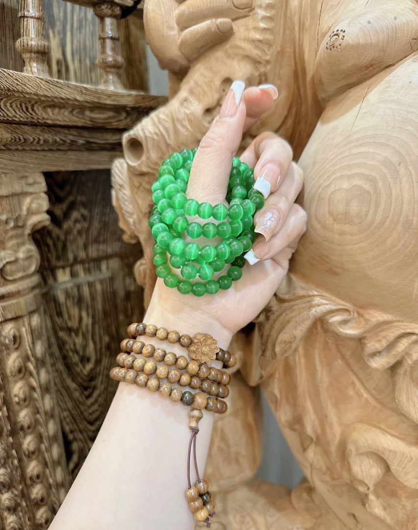 VÒNG TAY ĐÁ MẮT MÈO XANH LÁ