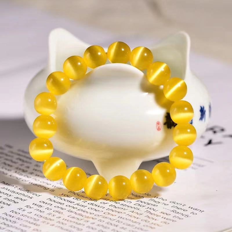 VÒNG TAY ĐÁ MẮT MÈO VÀNG 10LY