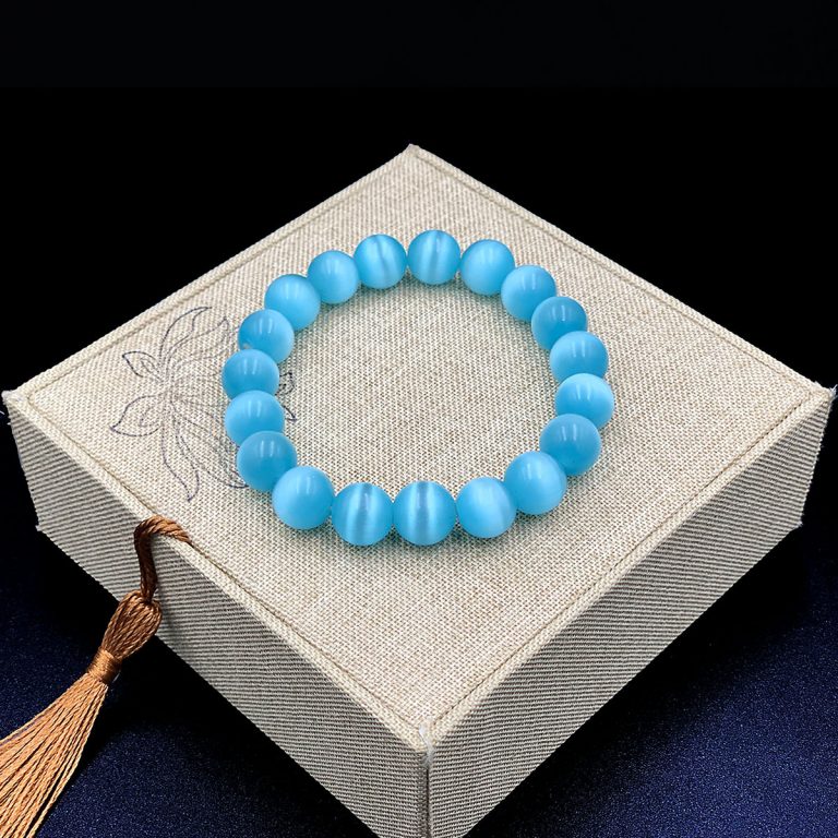 VÒNG TAY ĐÁ MẮT MÈO XANH LAM 10LY